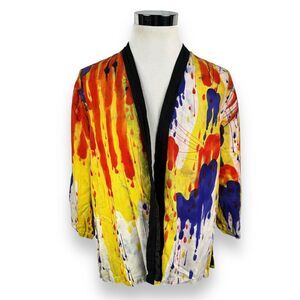Dilemma Dhun Shroff Open Cardigan Robe Kimono Women’s OS Tie Dye Red Yellow Silk